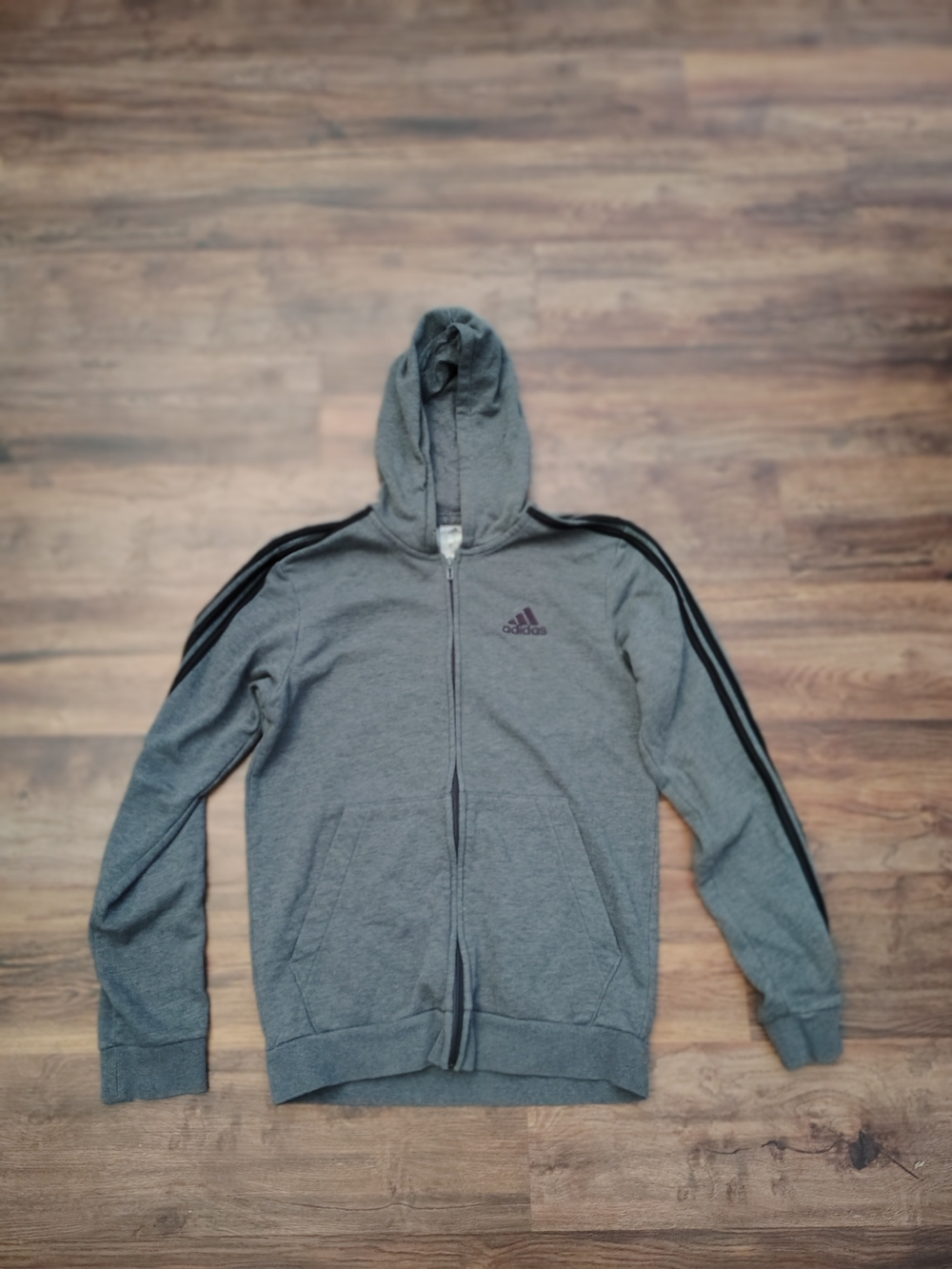 Adidas Men's Gray Hooded Zip Sweatshirt